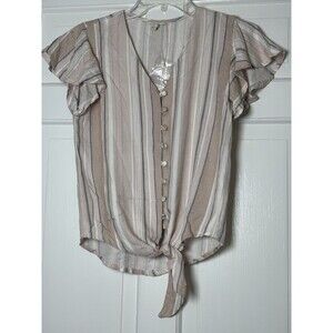 Sim & Sam Boho Striped Tie Front Crop Top Women XS Rayon Blous